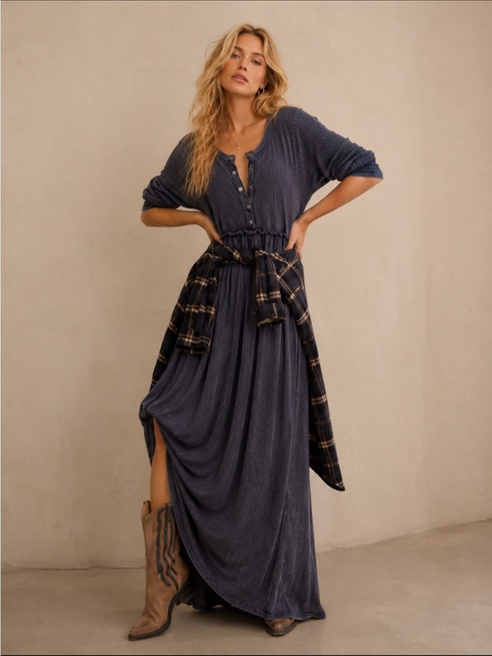 Free People Dresses & Skirts - Free People Marissa Henley Waffle Knit Maxi Dress Size Small 8002